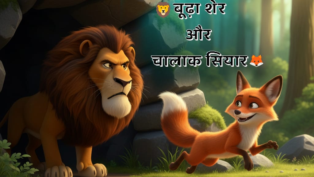 चालाक सियार🦊और बूढ़ा शेर🦁 – समझदारी ही असली ताकत!